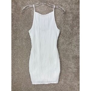 Salant Wavy Textured Bodycon Mini Dress Womens S White Halter Sleeveless Summer